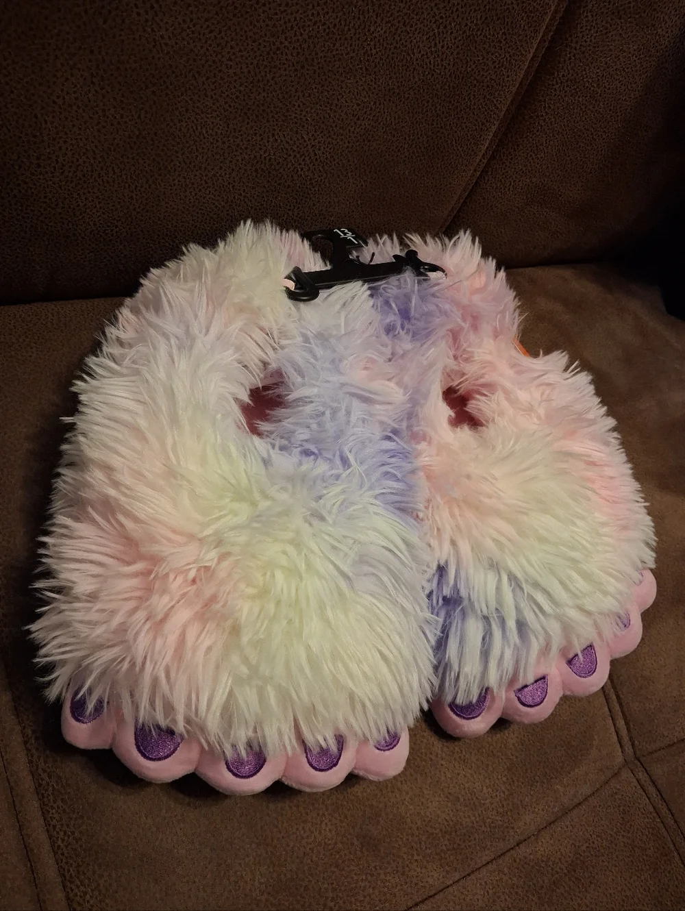 Wonder Nation Pastel Pink, Lavender Fuzzy Monster Yeti Slippers Size 13/1